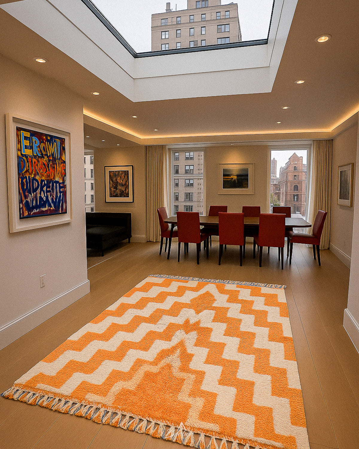 Orange and White Patterned Rug 3 X 5 Ft | 90 X 150 Cm / With Tassels / Short (0.4” / 1 cm)