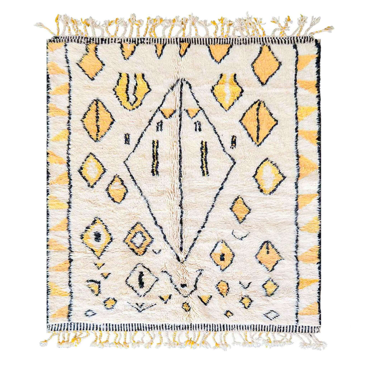 Yellow and White Tribal Rug - Berber Handicraft