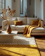 Yellow Boho Rug 3 X 5 Ft | 90 X 150 Cm / With Tassels / Short (0.4” / 1 cm)