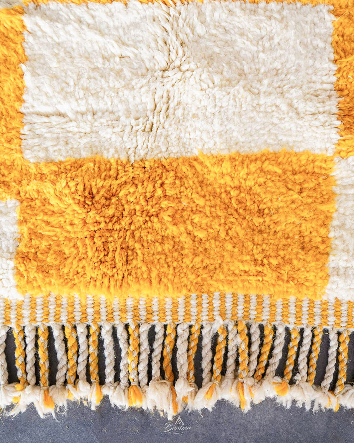 Yellow Checkered Carpet 3 X 5 Ft | 90 X 150 Cm / With Tassels / Short (0.4” / 1 cm)