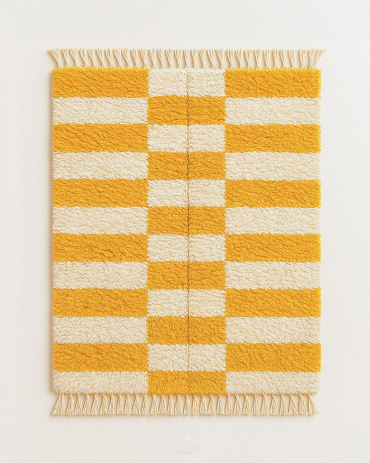 Yellow Checkered Carpet 3 X 5 Ft | 90 X 150 Cm / With Tassels / Short (0.4” / 1 cm)