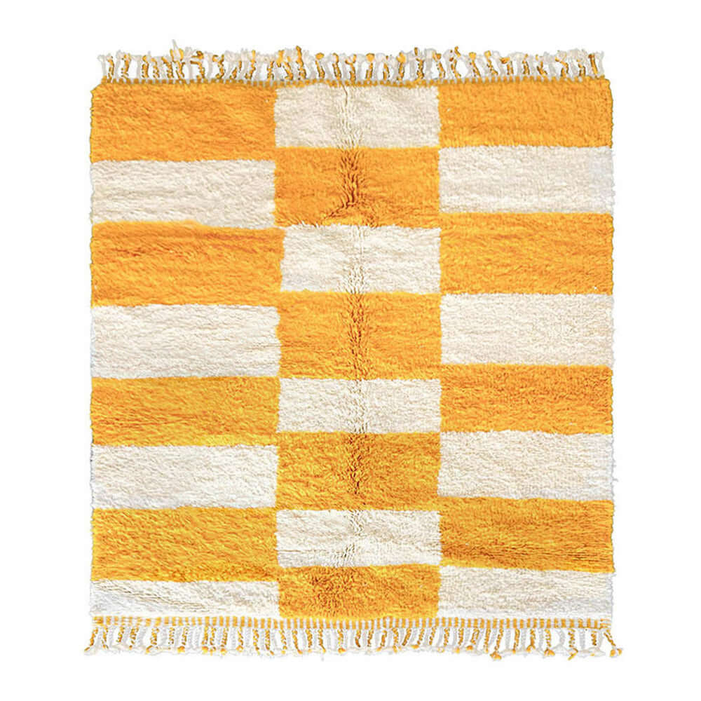 Yellow Checkered Carpet - Berber Handicraft