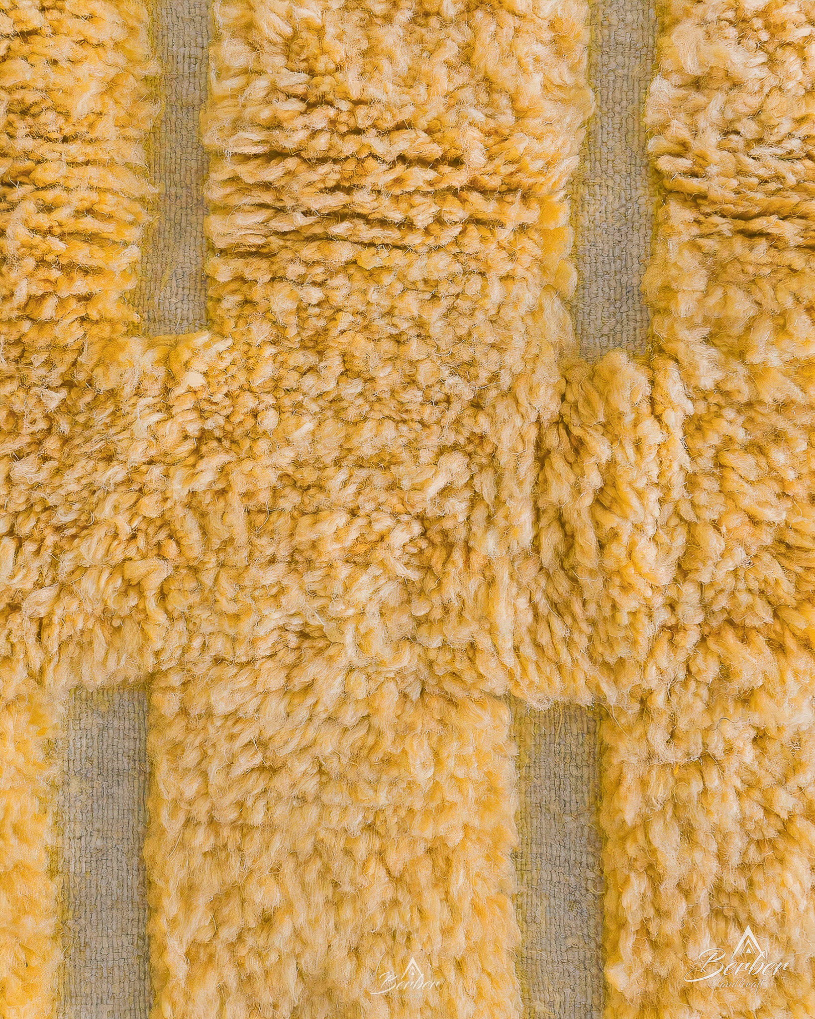 Yellow Moroccan Wool Rug 3 X 5 Ft | 90 X 150 Cm / With Tassels / Short (0.4” / 1 cm)