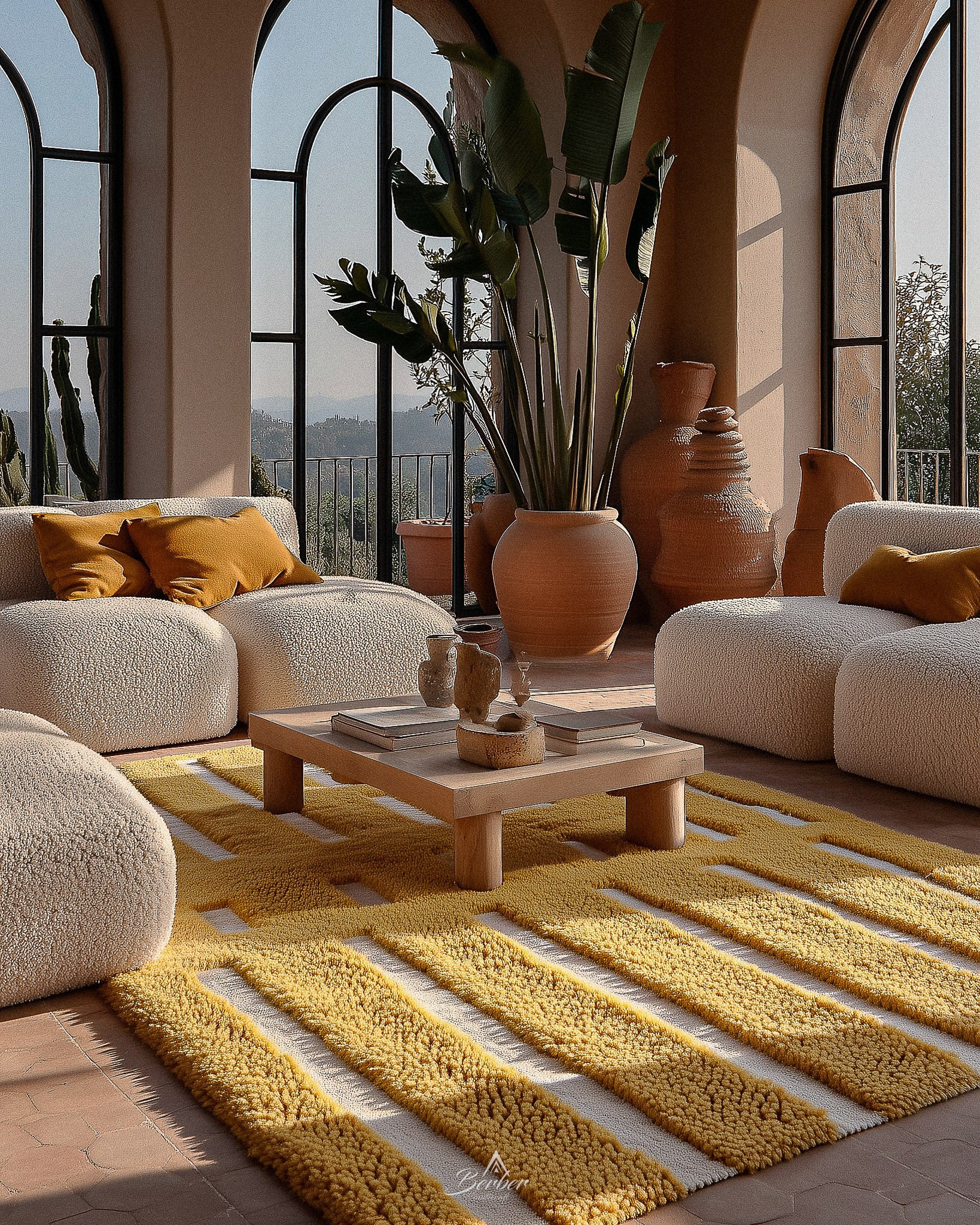 Yellow Moroccan Wool Rug 3 X 5 Ft | 90 X 150 Cm / With Tassels / Short (0.4” / 1 cm)