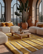 Yellow Moroccan Wool Rug 3 X 5 Ft | 90 X 150 Cm / With Tassels / Short (0.4” / 1 cm)