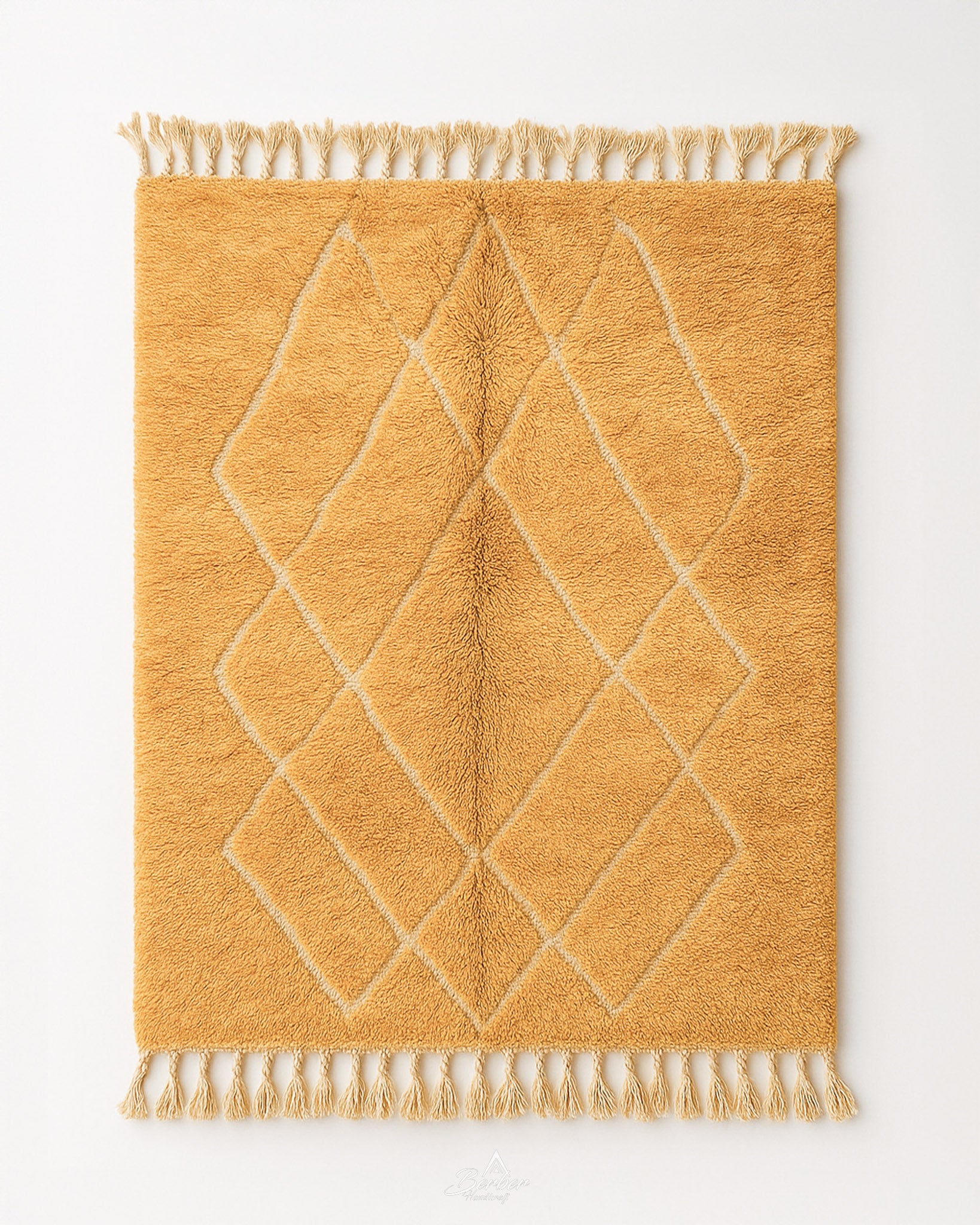 Yellow Trellis Rug 3 X 5 Ft | 90 X 150 Cm / With Tassels / Short (0.4” / 1 cm)