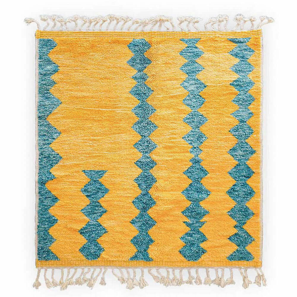 Yellow Turquoise Boujaad Rug - Berber Handicraft